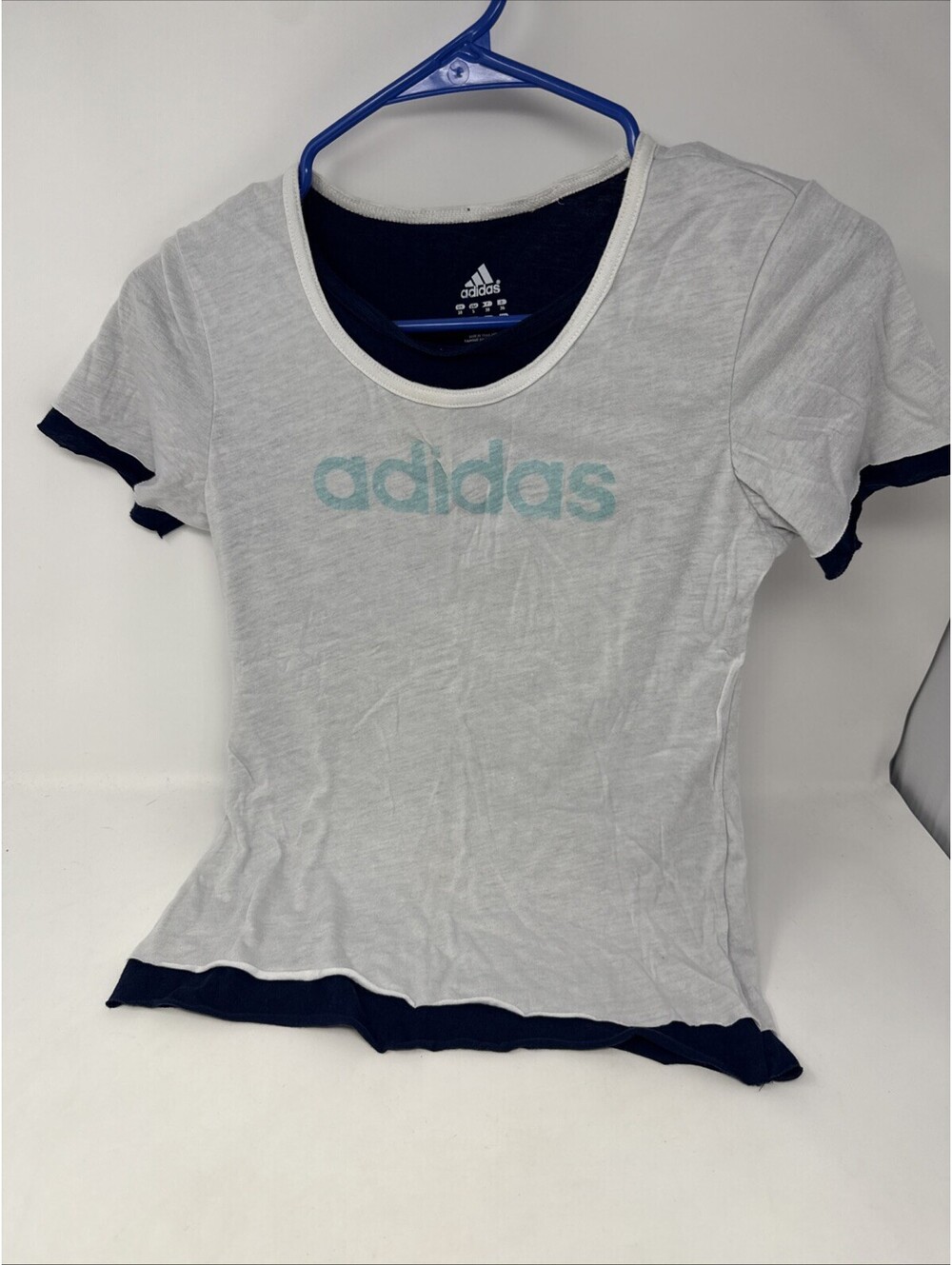 Adidas Y2K Blue White Logo T Shirt Tee Fitted Athletic Women’s Small Studio